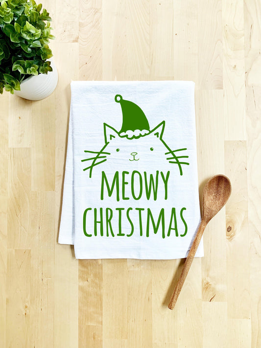 Meowy Christmas Dish Towel - White - MoonlightMakers