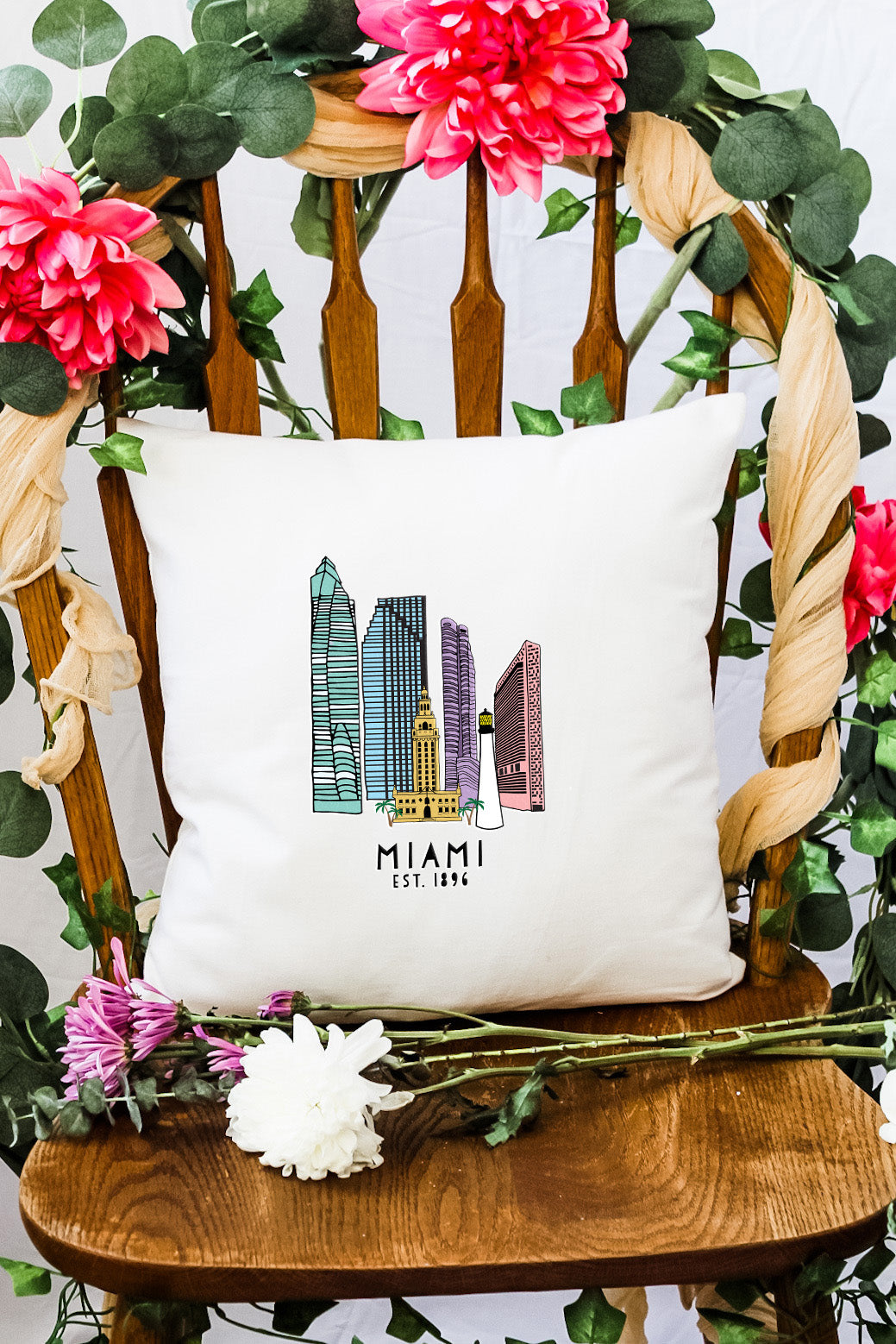 Miami Skyline - Decorative Throw Pillow - MoonlightMakers