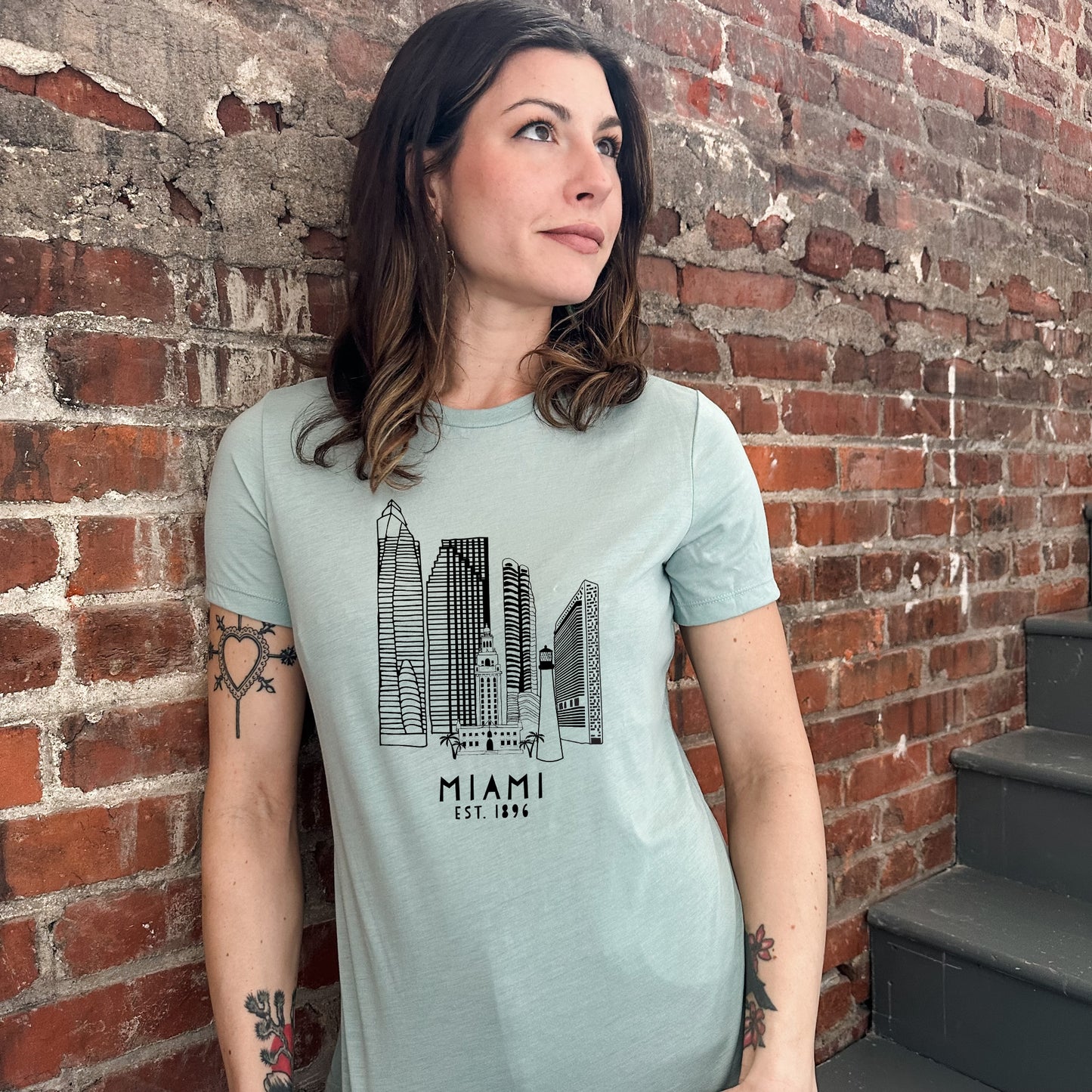 Miami Skyline - Women's Crew Tee - Olive or Dusty Blue