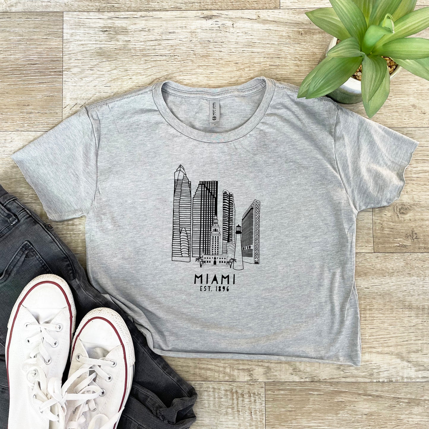 Miami Skyline - Women's Crop Tee - Heather Gray or Gold