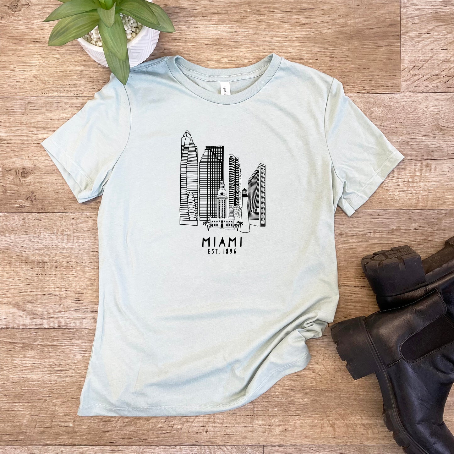 Miami Skyline - Women's Crew Tee - Olive or Dusty Blue