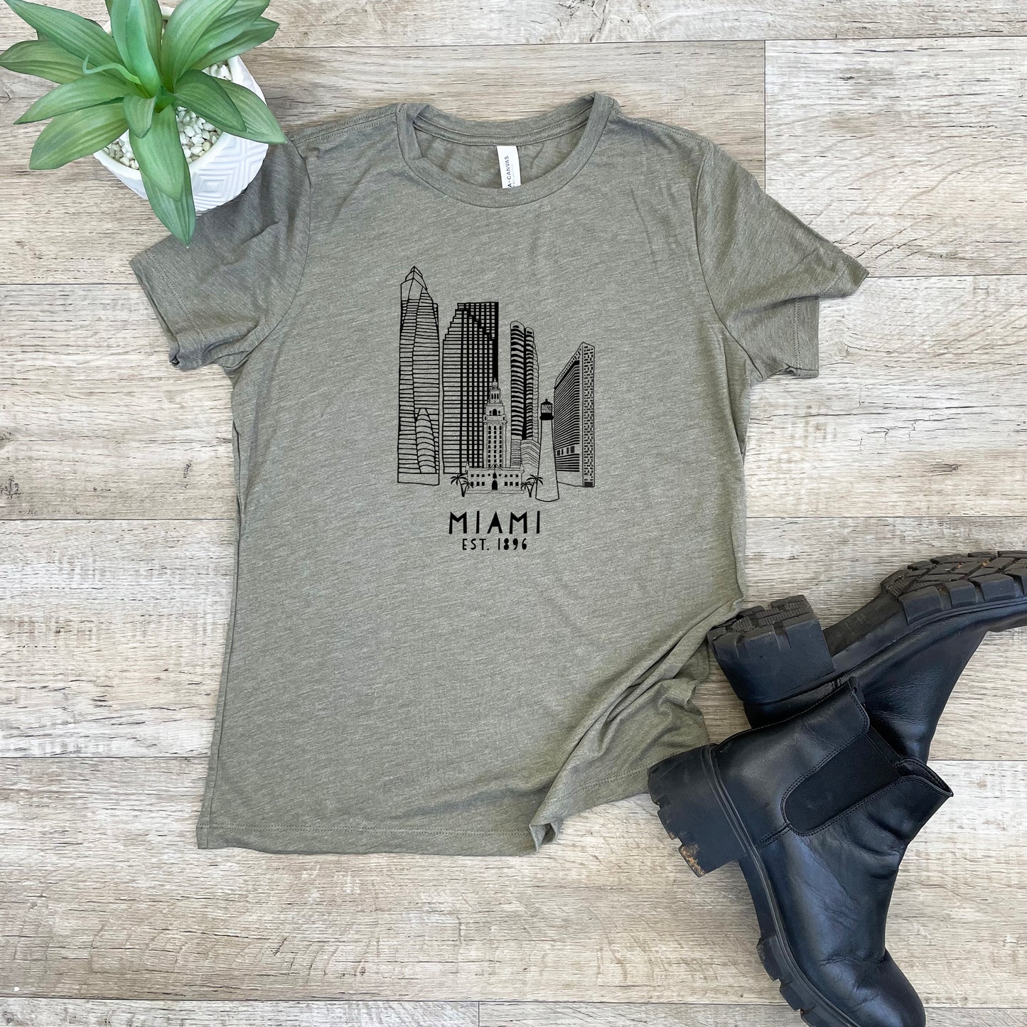 Miami Skyline - Women's Crew Tee - Olive or Dusty Blue