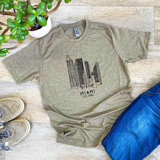 Miami Skyline - Men's / Unisex Tee - Stonewash Blue, Sage, Lavender, or Heather Gray