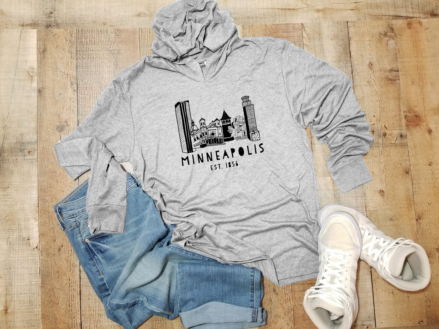 Minneapolis (MN) - Unisex T-Shirt Hoodie - Heather Gray