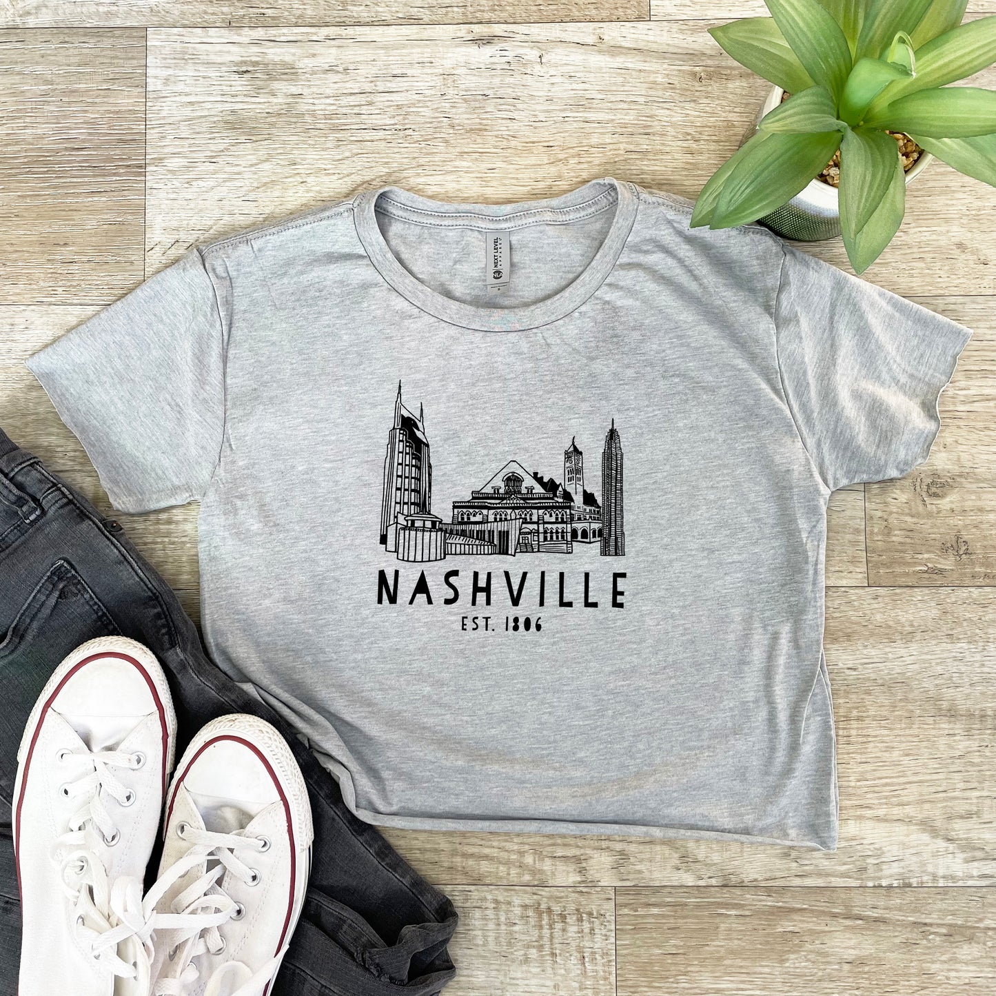 Nashville Skyline - Women's Crop Tee - Heather Gray or Gold