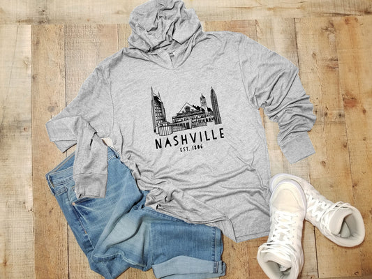 Nashville Skyline - Unisex T-Shirt Hoodie - Heather Gray