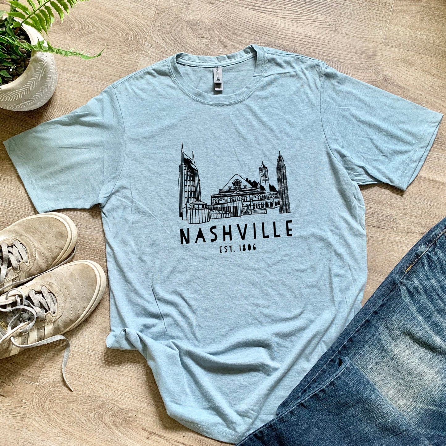 Nashville Skyline - Men's / Unisex Tee - Stonewash Blue or Sage