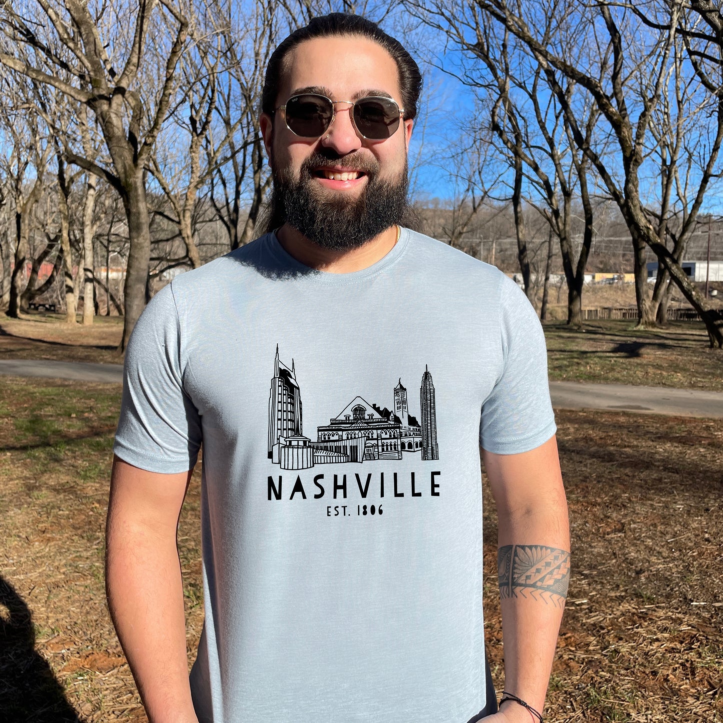Nashville Skyline - Men's / Unisex Tee - Stonewash Blue or Sage