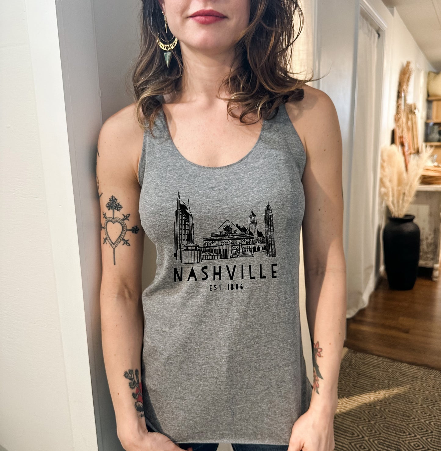 Nashville Skyline - Women's Tank - Heather Gray, Tahiti, or Envy