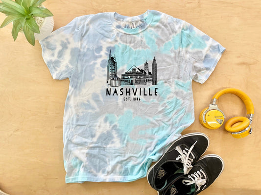 Nashville Skyline - Mens/Unisex Tie Dye Tee - Blue