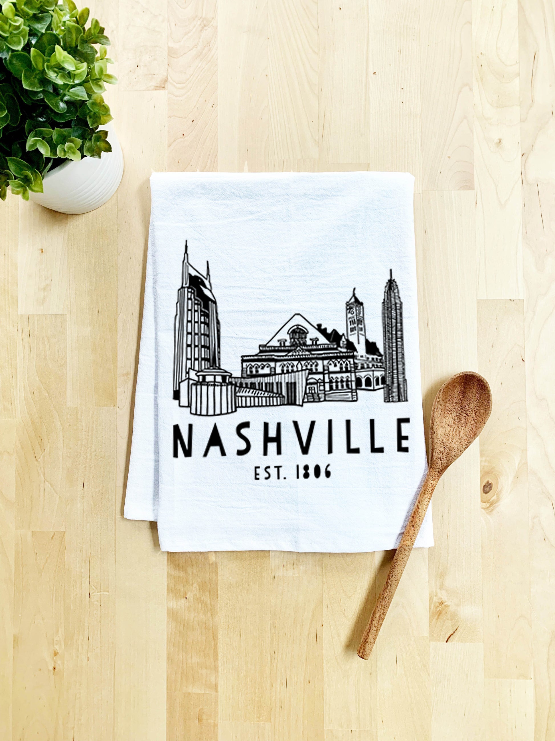 Nashville Skyline Dish Towel - White Or Gray - MoonlightMakers