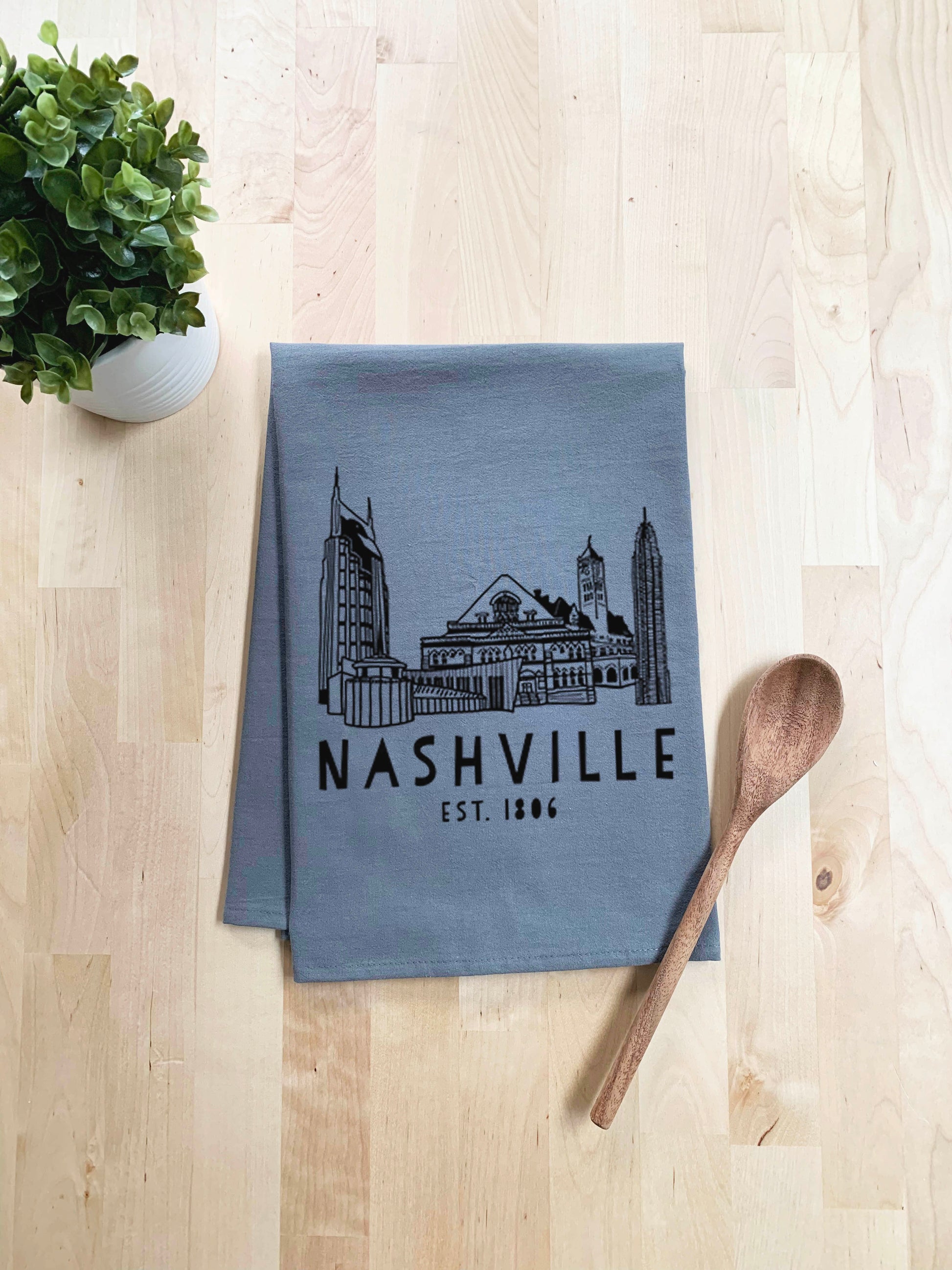 Nashville Skyline Dish Towel - White Or Gray - MoonlightMakers