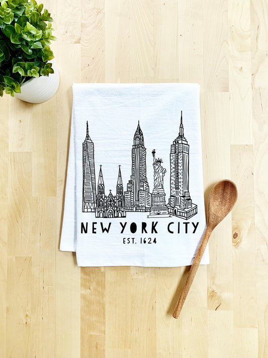 New York City Skyline (NYC) - Dish Towel - White Or Gray - MoonlightMakers