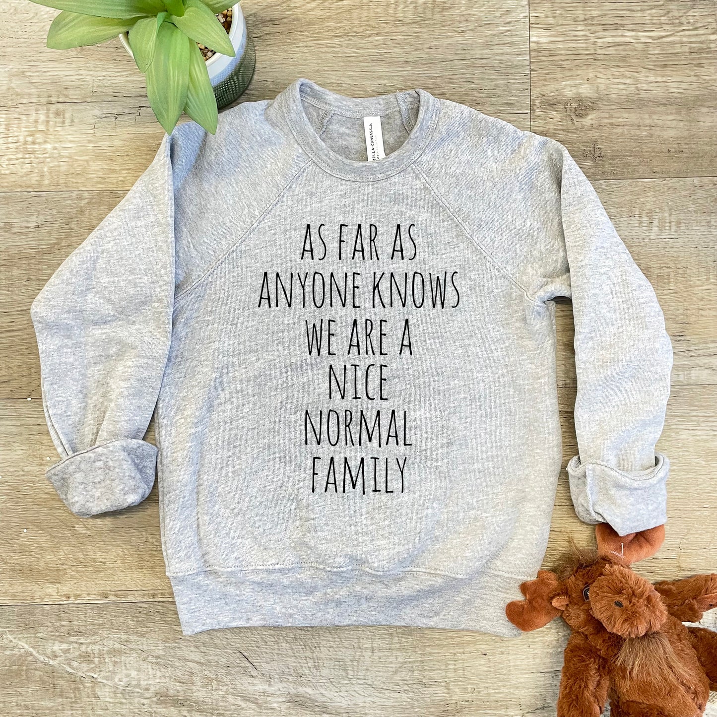 As Far As Anyone Knows We Are A Nice Normal Family - Kid's Sweatshirt - Heather Gray or Mauve