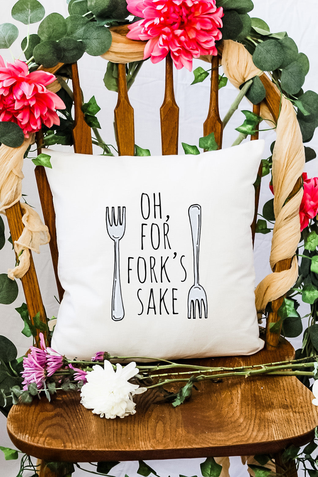 Oh For Fork Sake - Decorative Throw Pillow - MoonlightMakers