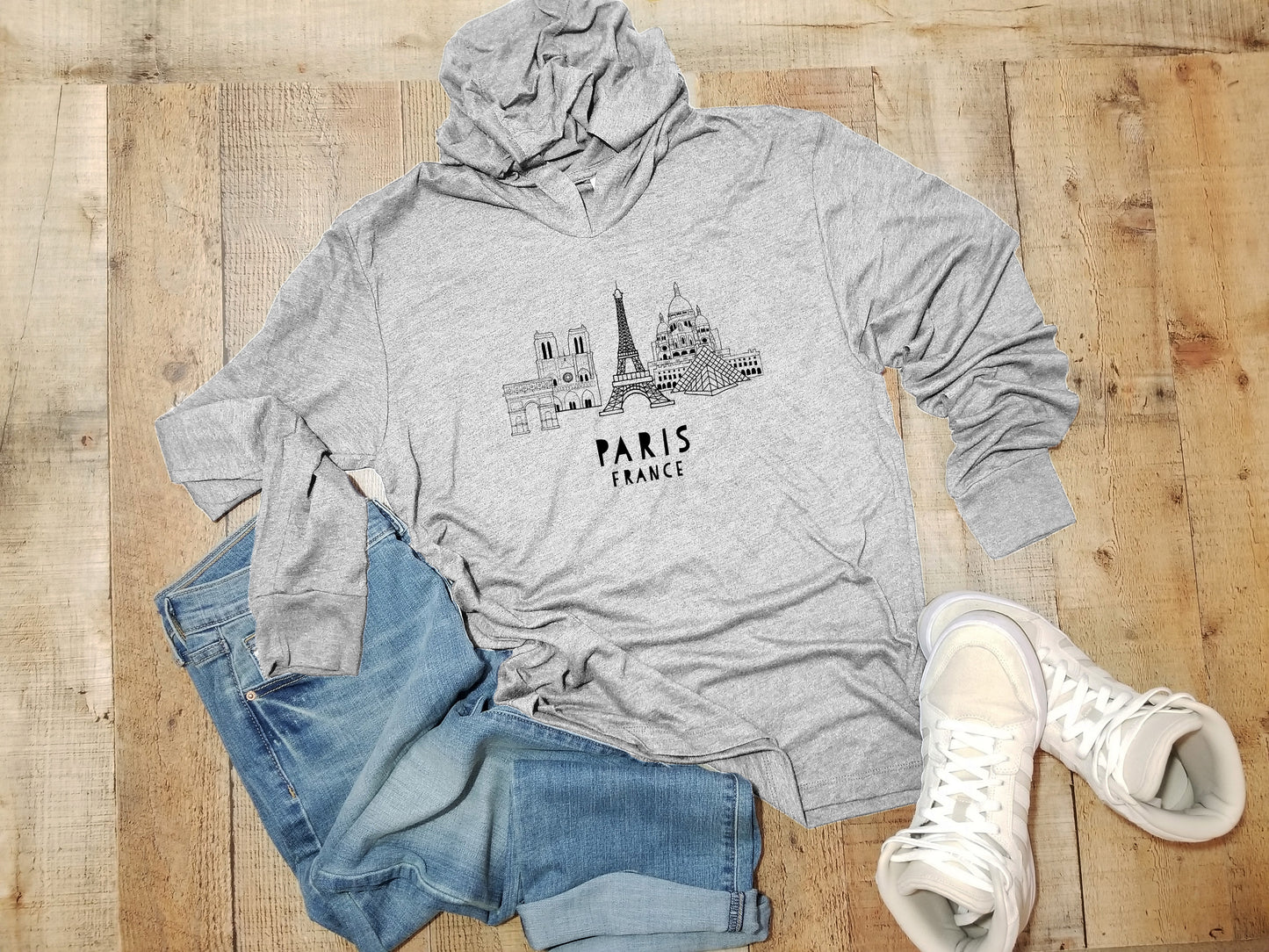 Paris Skyline - Unisex T-Shirt Hoodie - Heather Gray