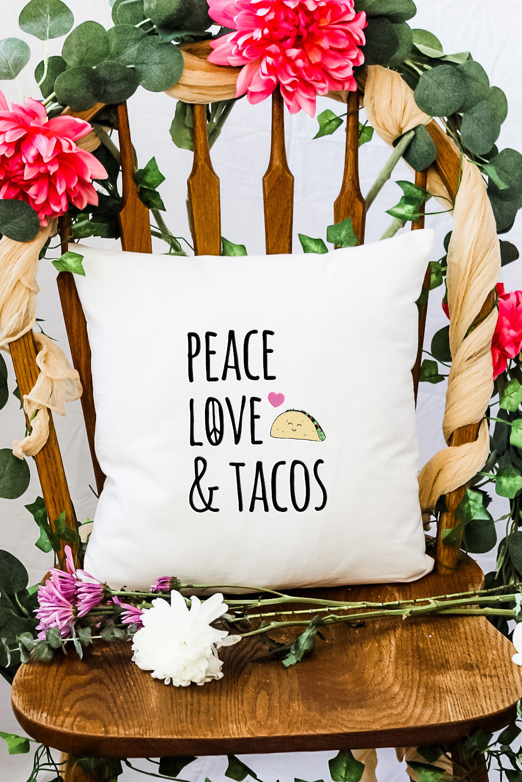 Peace Love and Tacos - Decorative Throw Pillow - MoonlightMakers