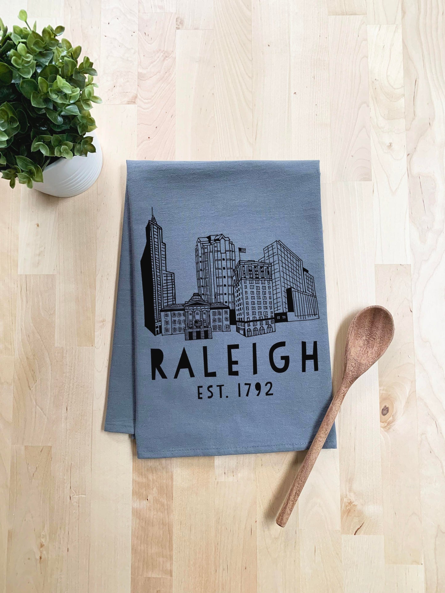 Raleigh Skyline Dish Towel - White Or Gray - MoonlightMakers