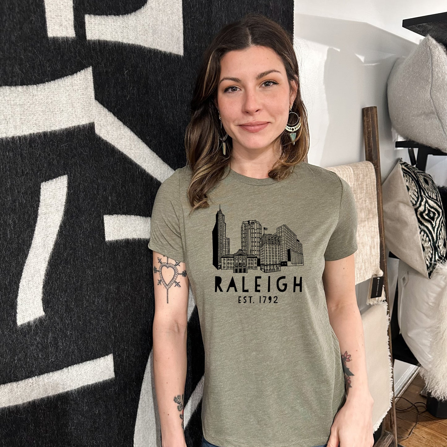 Raleigh Skyline (NC) - Women's Crew Tee - Olive or Dusty Blue