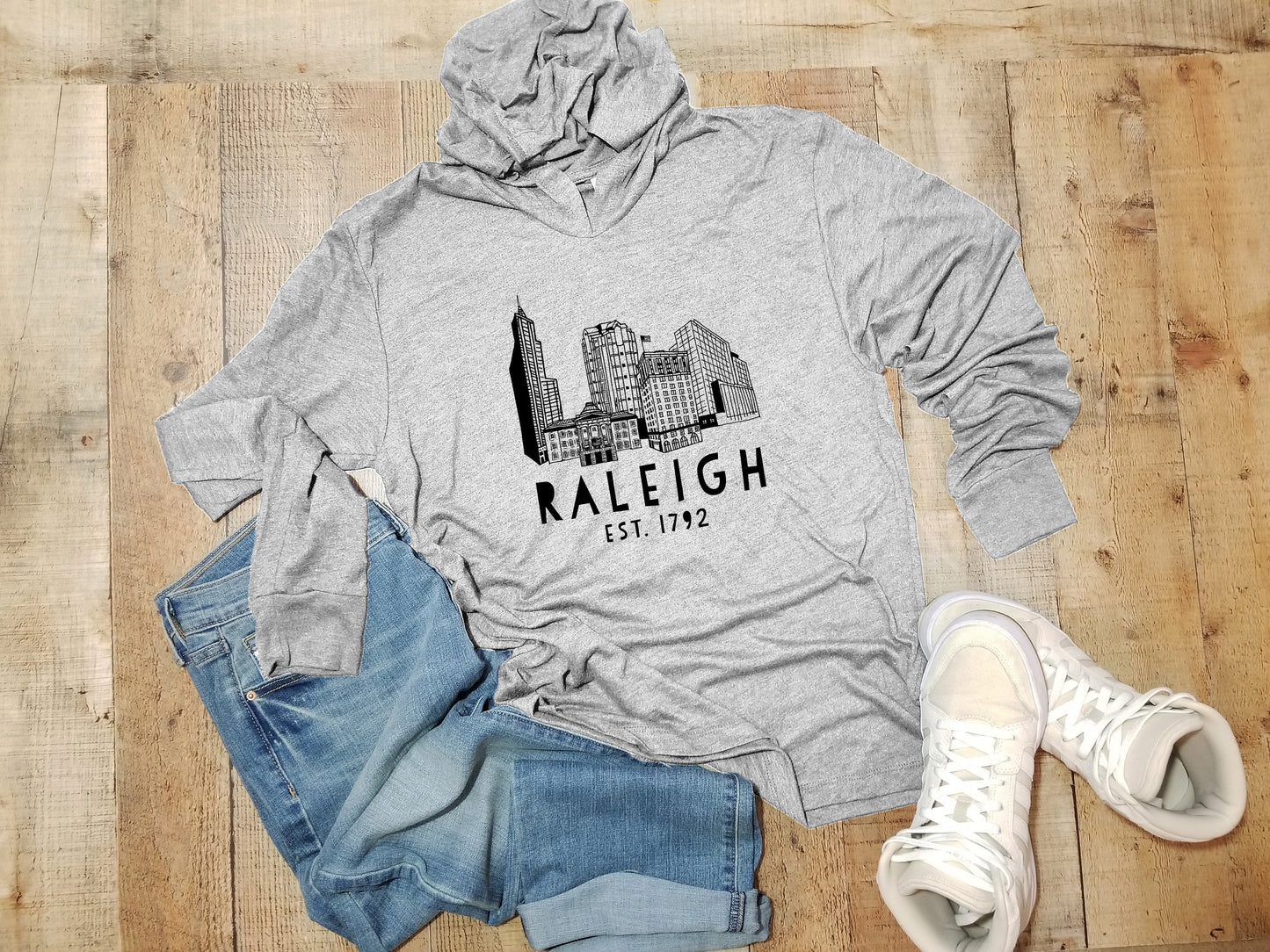 Raleigh Skyline (NC) - Unisex T-Shirt Hoodie - Heather Gray