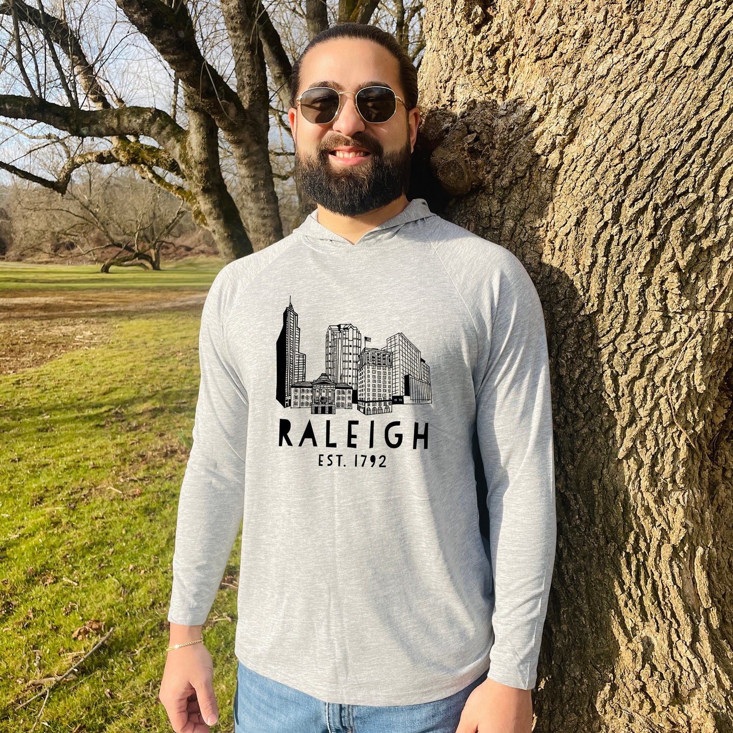 Raleigh Skyline (NC) - Unisex T-Shirt Hoodie - Heather Gray