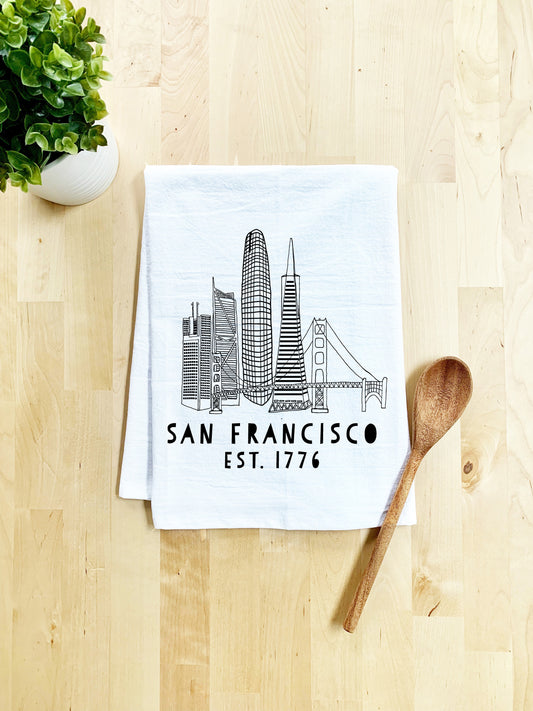 San Francisco Skyline - Dish Towel - White Or Gray - MoonlightMakers