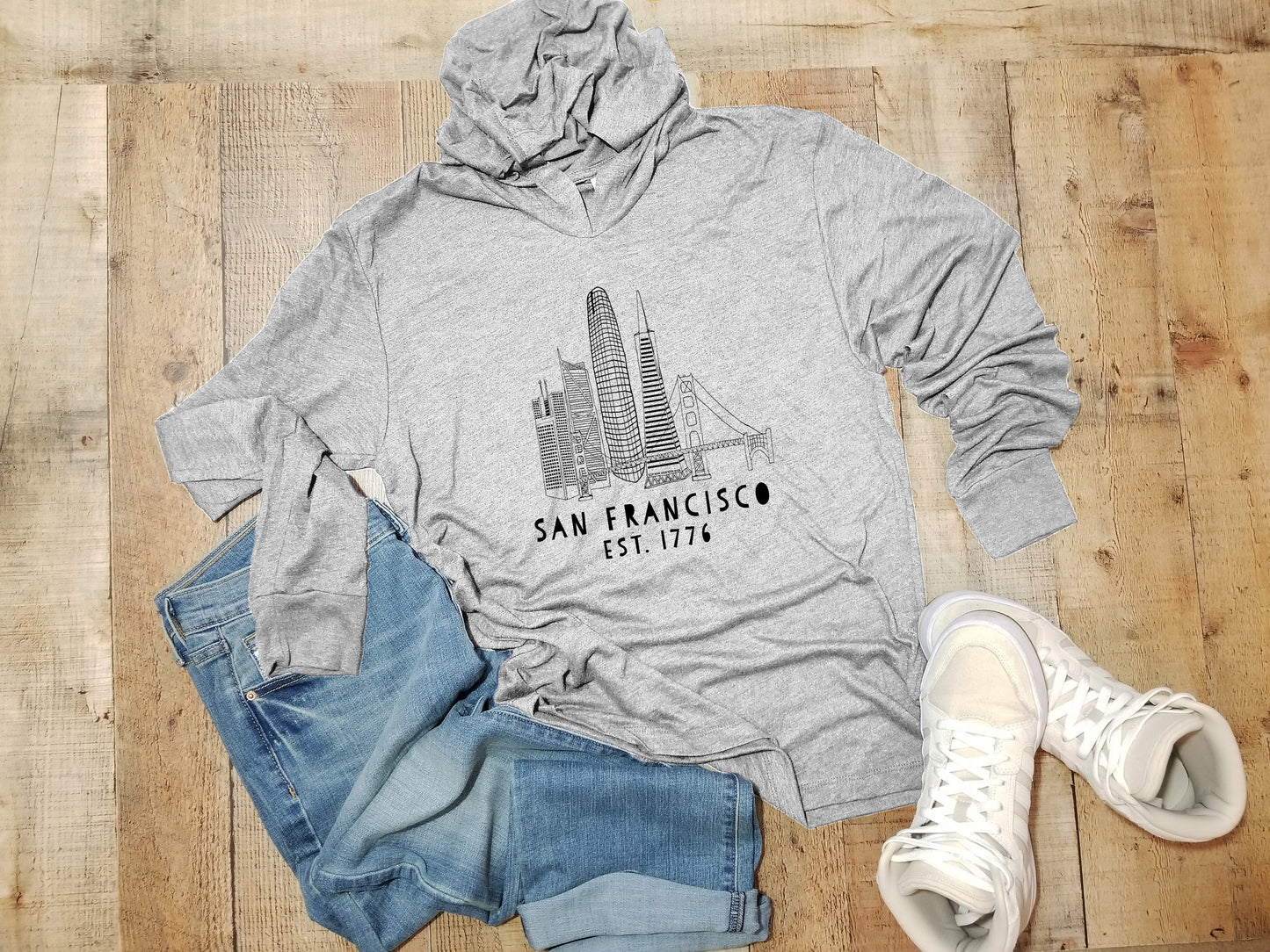 San Francisco Skyline - Unisex T-Shirt Hoodie - Heather Gray