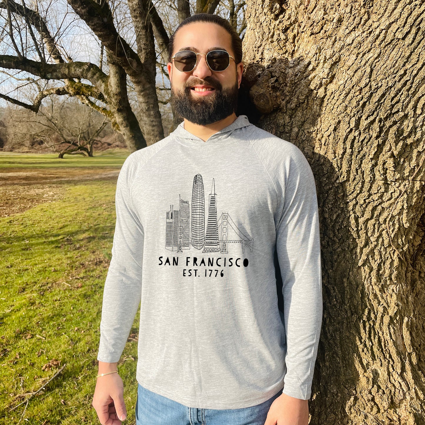 San Francisco Skyline - Unisex T-Shirt Hoodie - Heather Gray