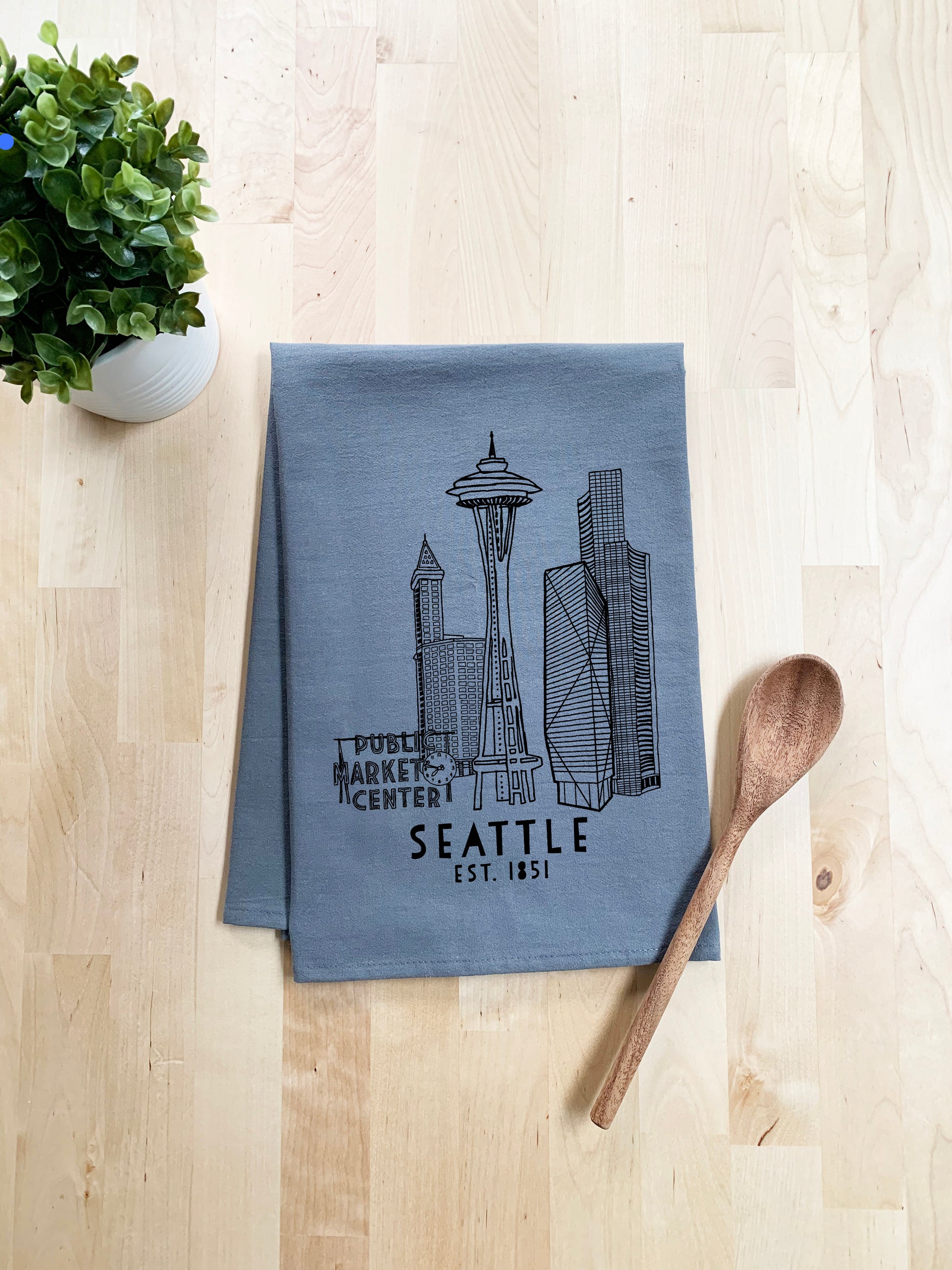Seattle Skyline - Dish Towel - White Or Gray - MoonlightMakers