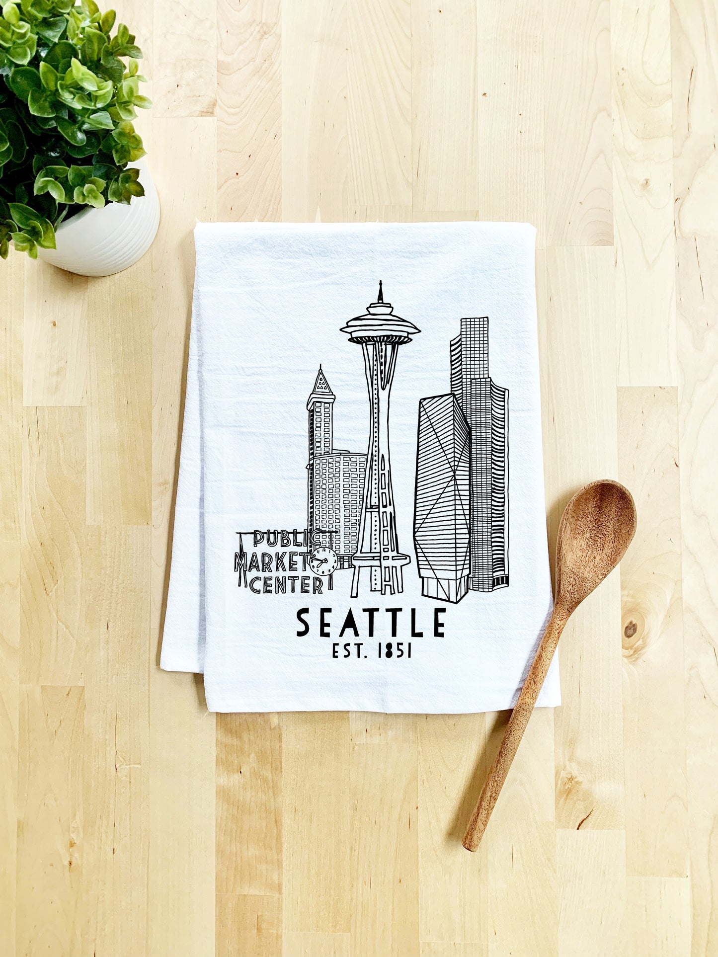 Seattle Skyline - Dish Towel - White Or Gray - MoonlightMakers