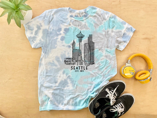 Seattle Skyline - Mens/Unisex Tie Dye Tee - Blue