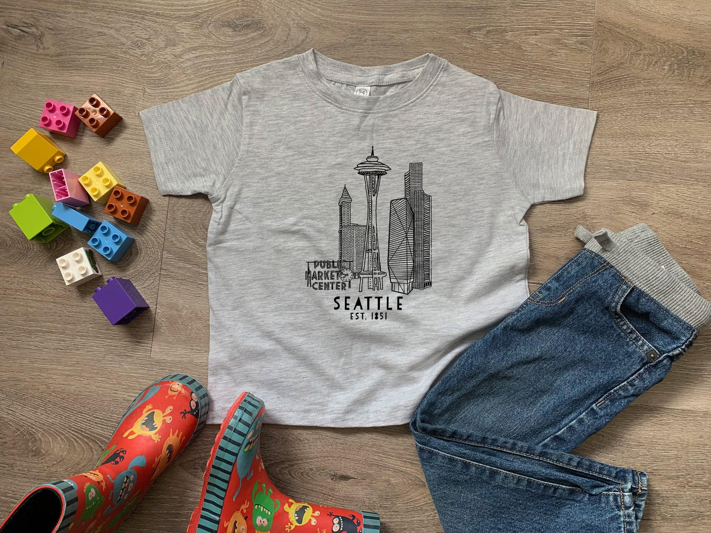 Seattle Skyline - Toddler Tee - Heather Gray