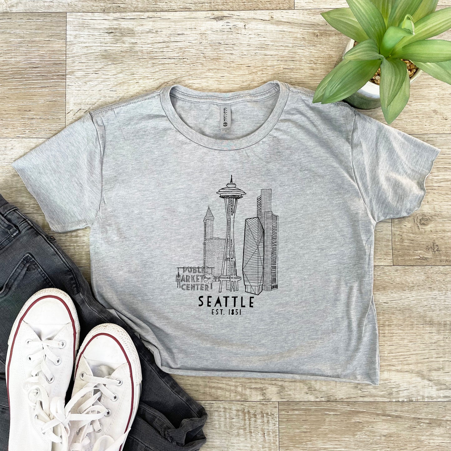 Seattle Skyline - Women's Crop Tee - Heather Gray or Gold