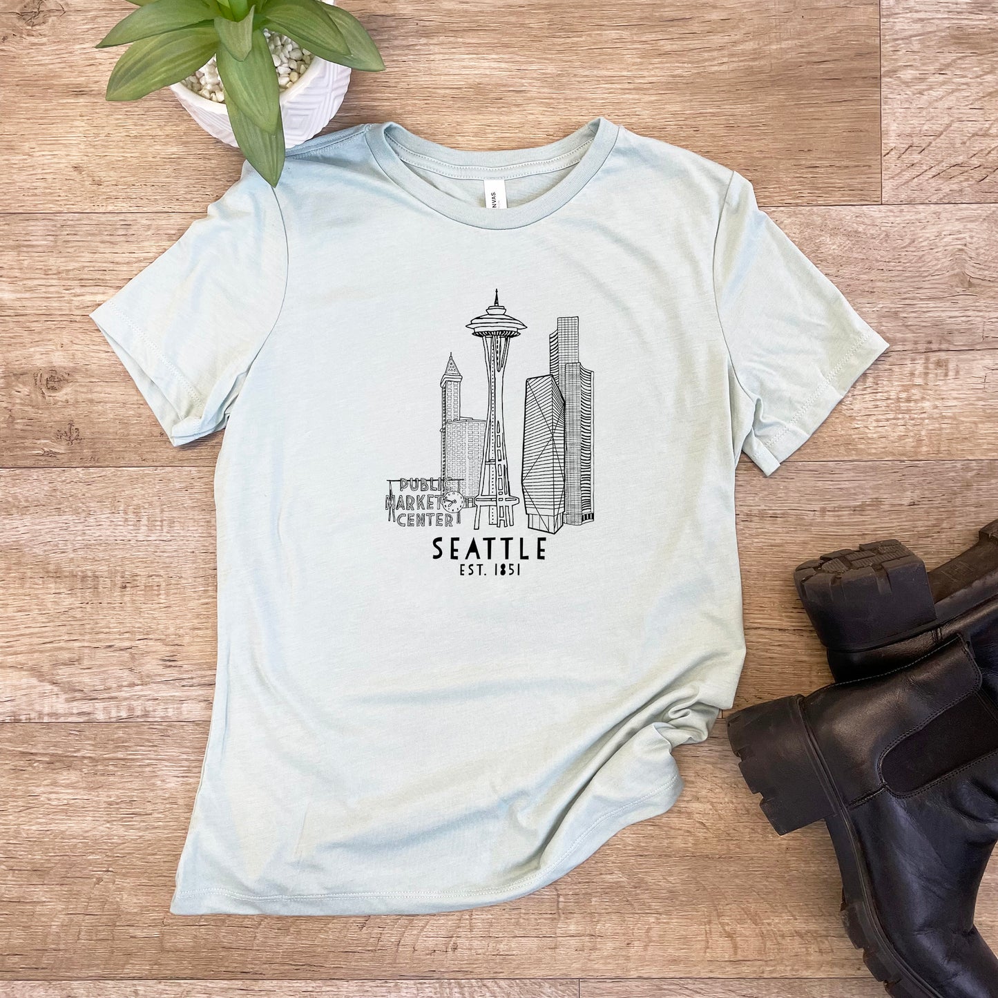 Seattle Skyline - Women's Crew Tee - Olive or Dusty Blue