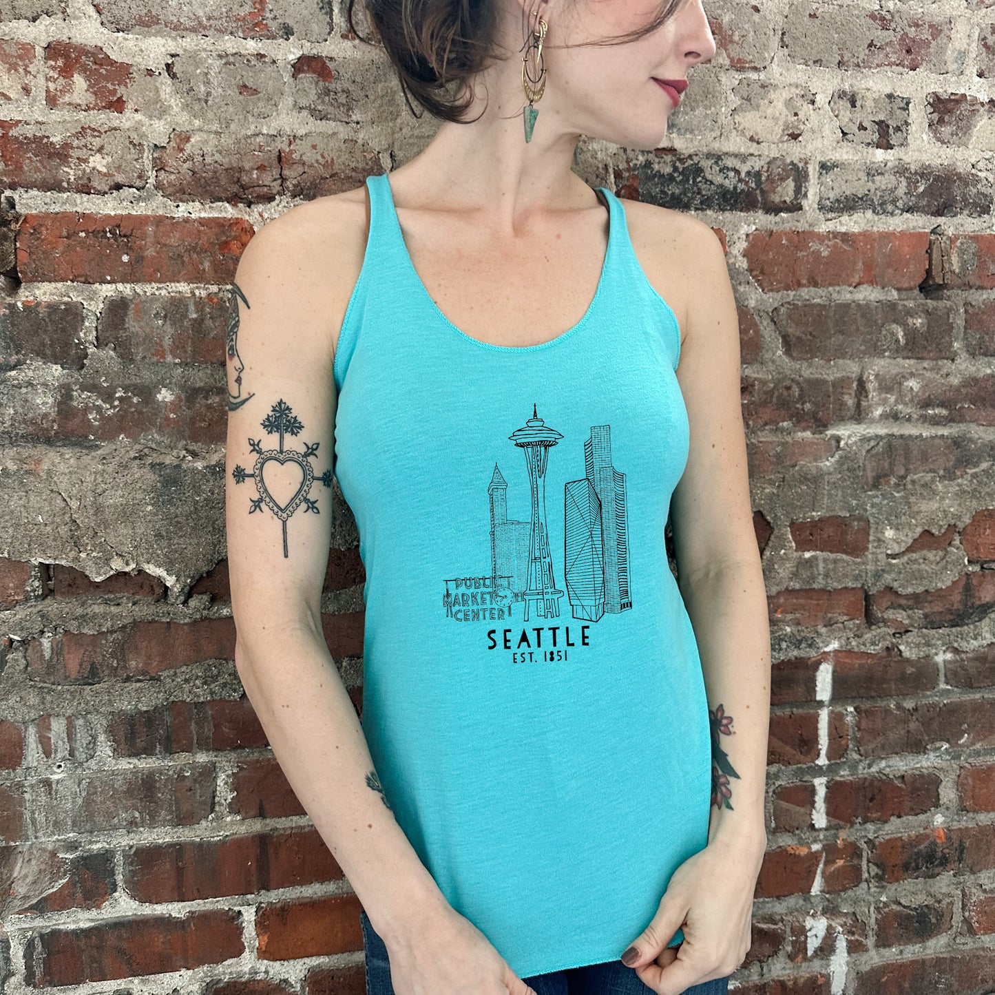 Seattle Skyline - Women's Tank - Heather Gray, Tahiti, or Envy