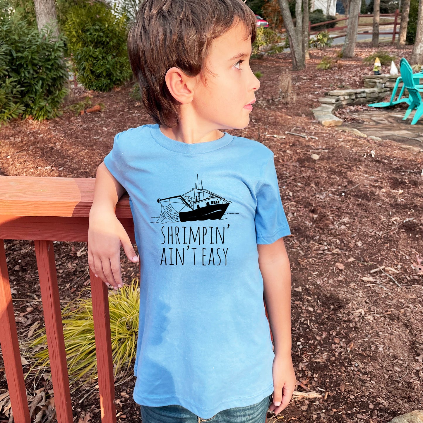 Shrimpin' Ain't Easy - Kid's Tee - Columbia Blue or Lavender