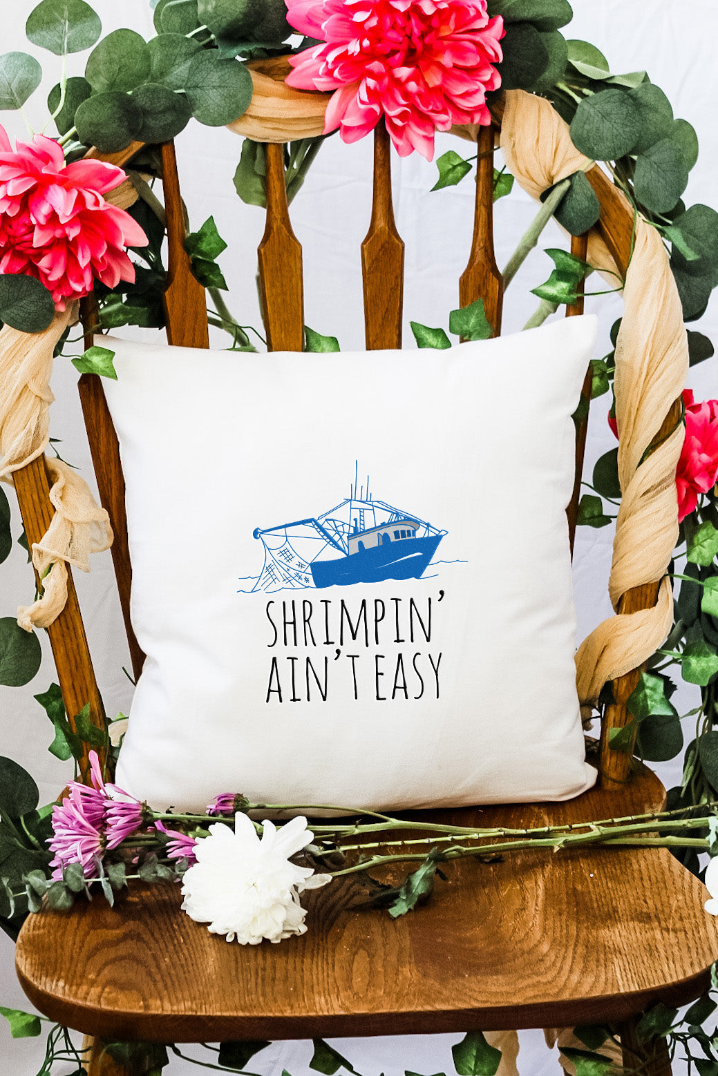 Shrimpin' Ain't Easy - Decorative Throw Pillow - MoonlightMakers