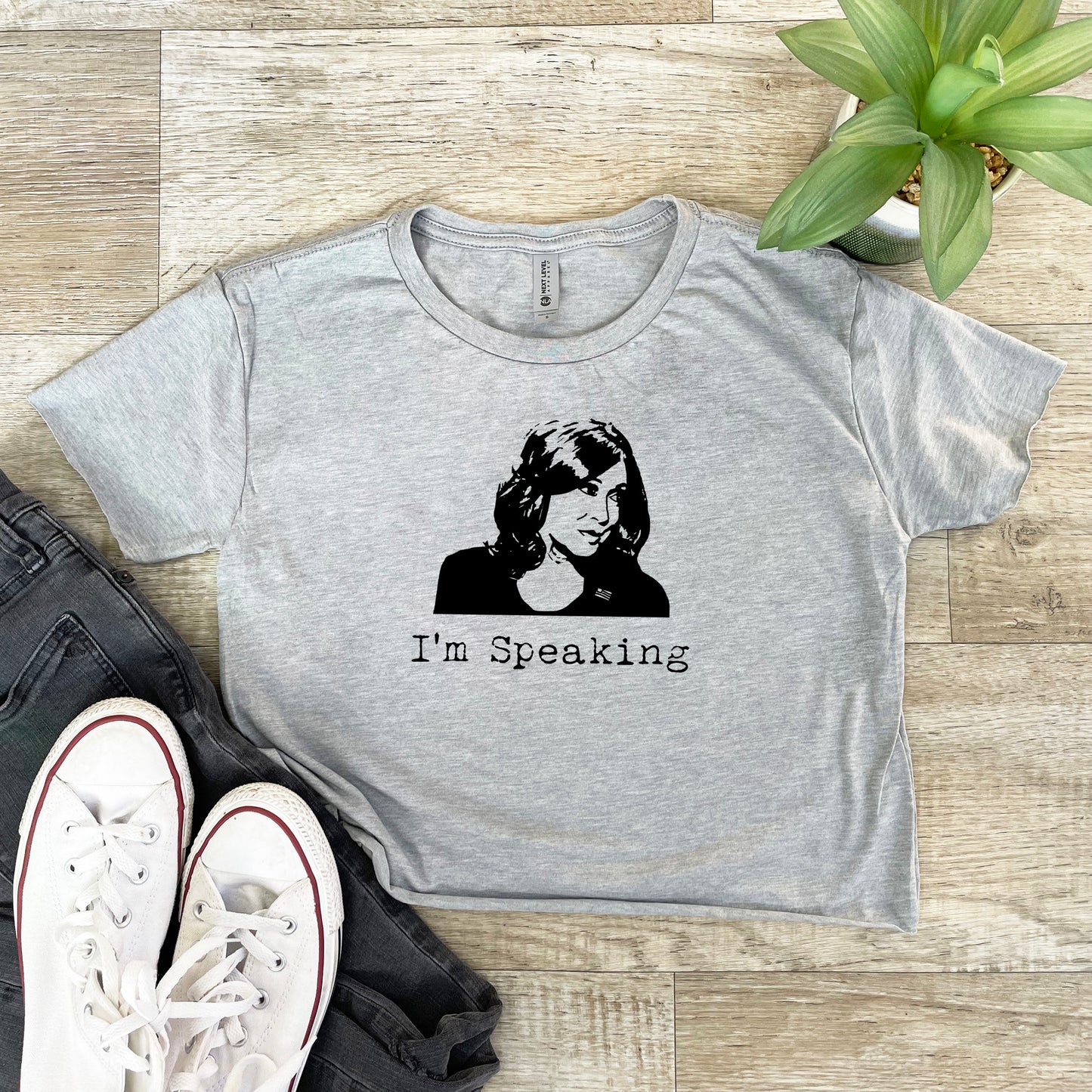 I'm Speaking (Kamala Harris) - Women's Crop Tee - Heather Gray or Gold