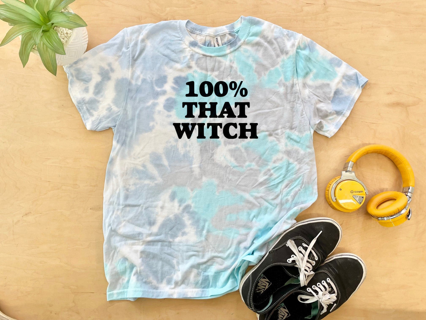 100% That Witch - Mens/Unisex Tie Dye Tee - Blue