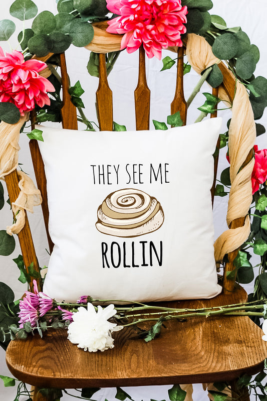 They See Me Rollin' (Cinnamon Roll) - Decorative Throw Pillow - MoonlightMakers