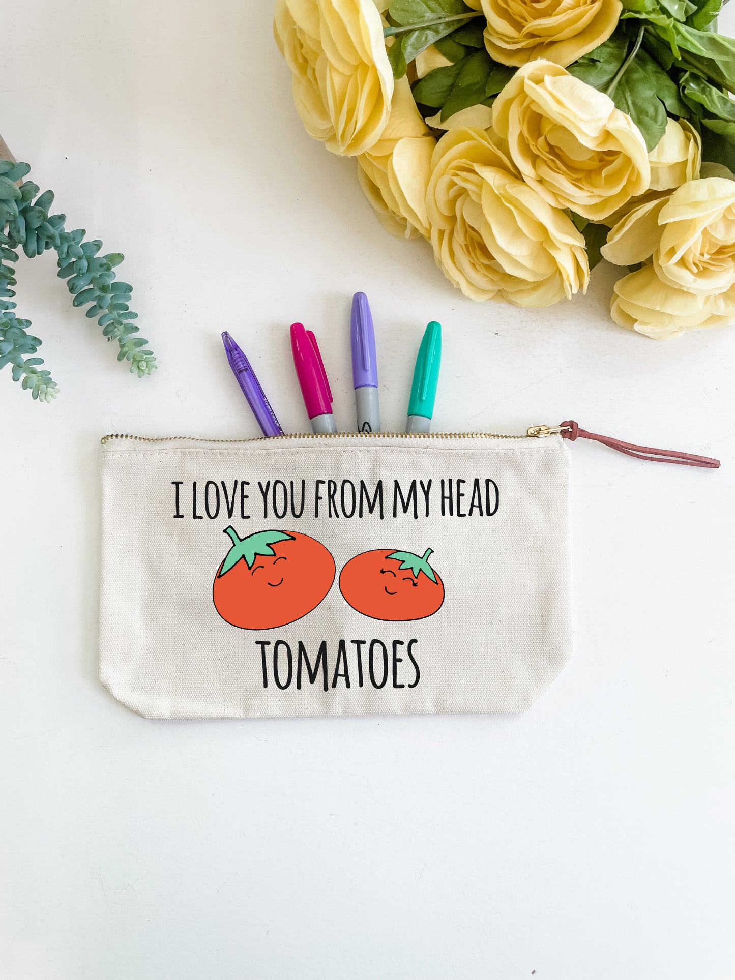 I Love You From My Head Tomatoes - Canvas Zipper Pouch